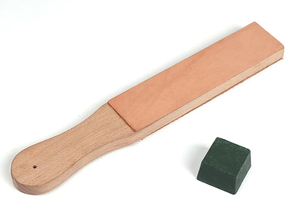 WUTA 1 Piece Leather Knife Sharpener Sharpening Strop Tool Black Wood Razor Polishing Board Fine Grinding with Polish Compound