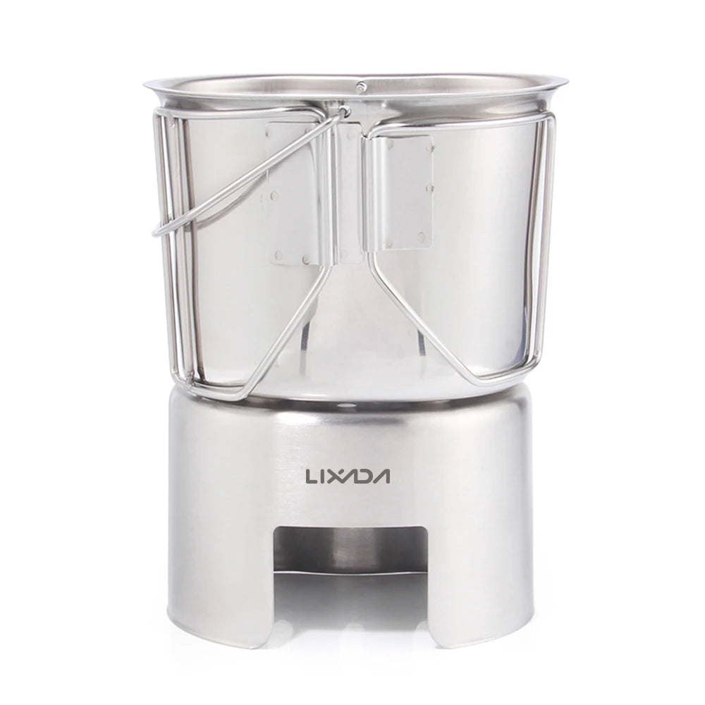 Lixada Camping Stove Canteen Cup Hanging Pot with Wood Stove Set Camping Cookware for Outdoor Camping Backpacking Hiking Picnic