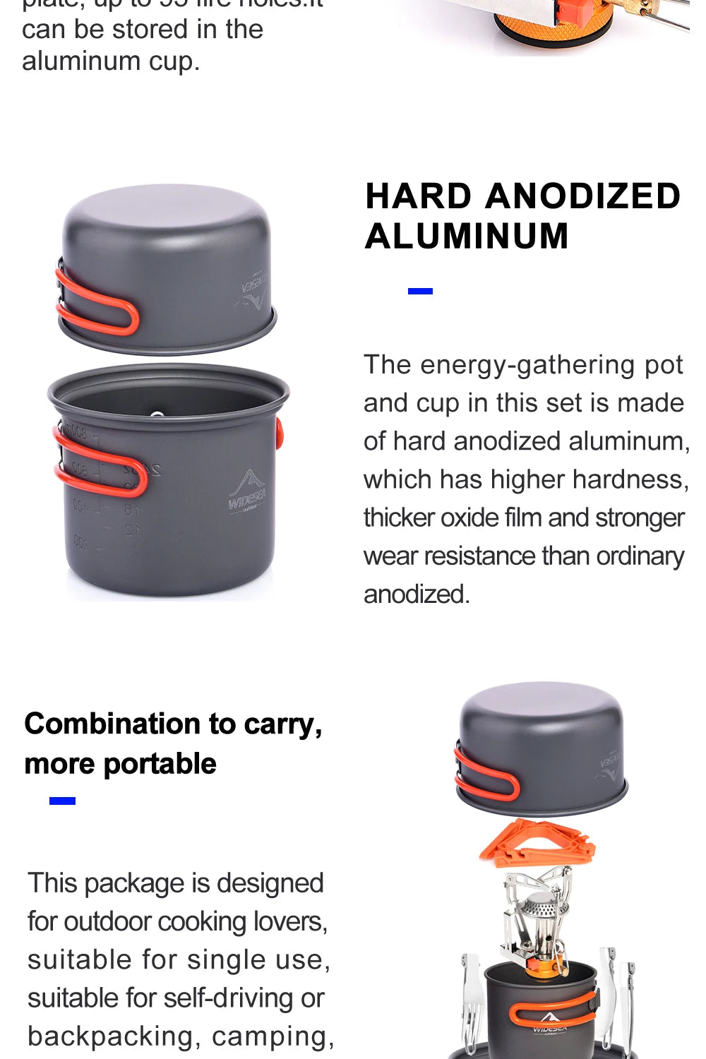 Widesea Camping Cookware Set Outdoor Tableware Equipment Supplies Burner Stove Folding Knife Fork Portable Pot Suit Tourism Cup