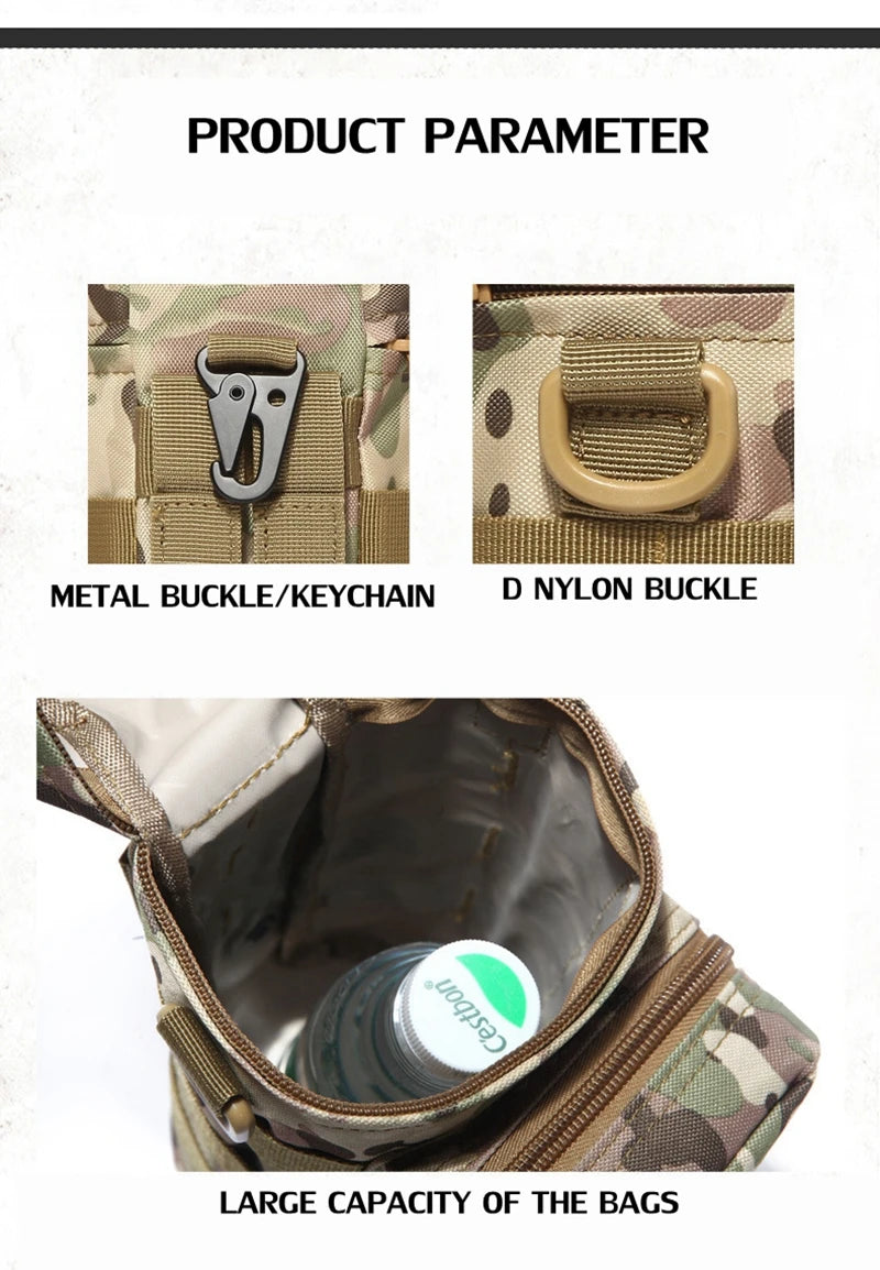 Tactical Molle Zipper Camo Water Bottle Pouches Small Mess Pouch Nylon Waterproof Waist Bag Outdoor Travel Sports Bottle Pouch