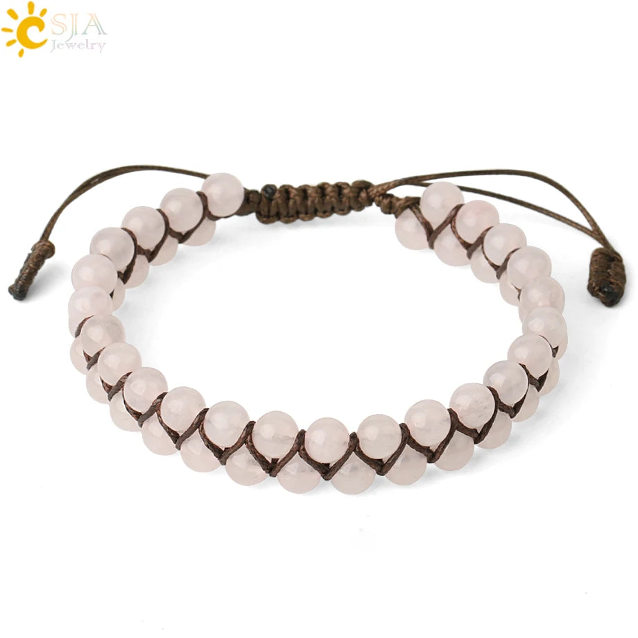 CSJA Natural Stone Bracelet for Men Women Handmade Double Layers Healing Tiger eye Amethysts Crystal Bead Bangle Bracelets G397