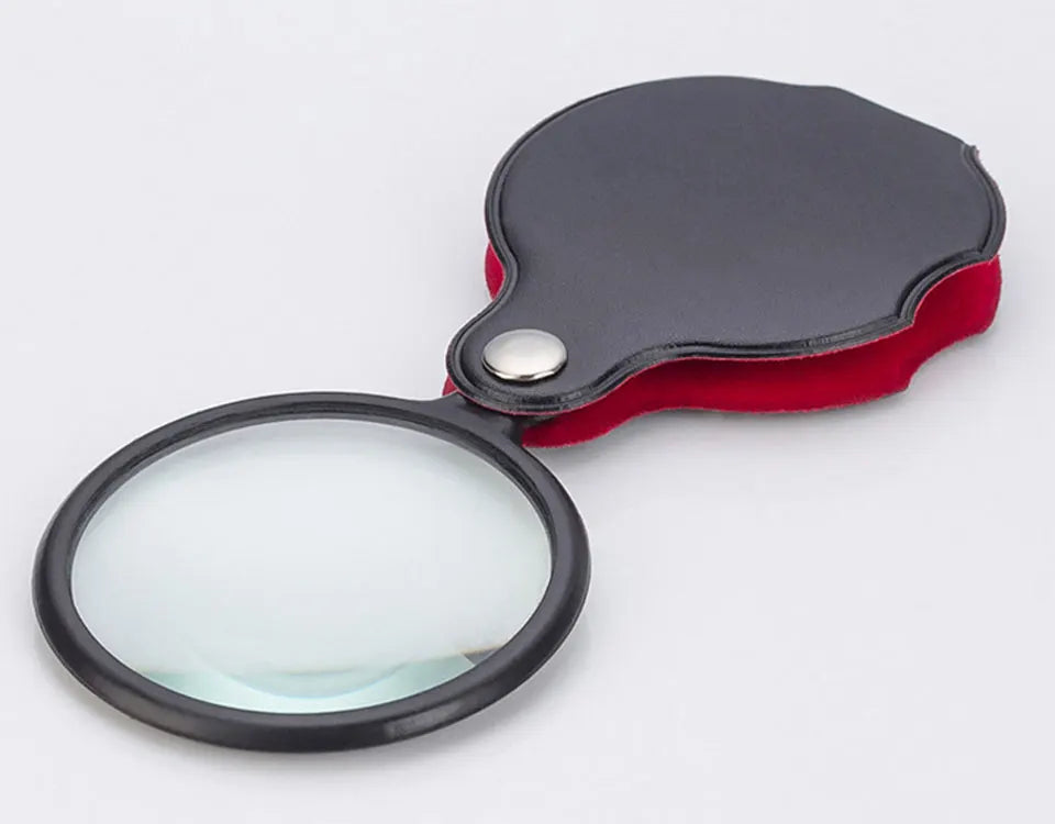 Portable Mini Magnifier 8X 50/60mm Pocket Magnifier 6X Magnifying Glass Reading Magnifier Jewelry Loupe with Folded Leather Case