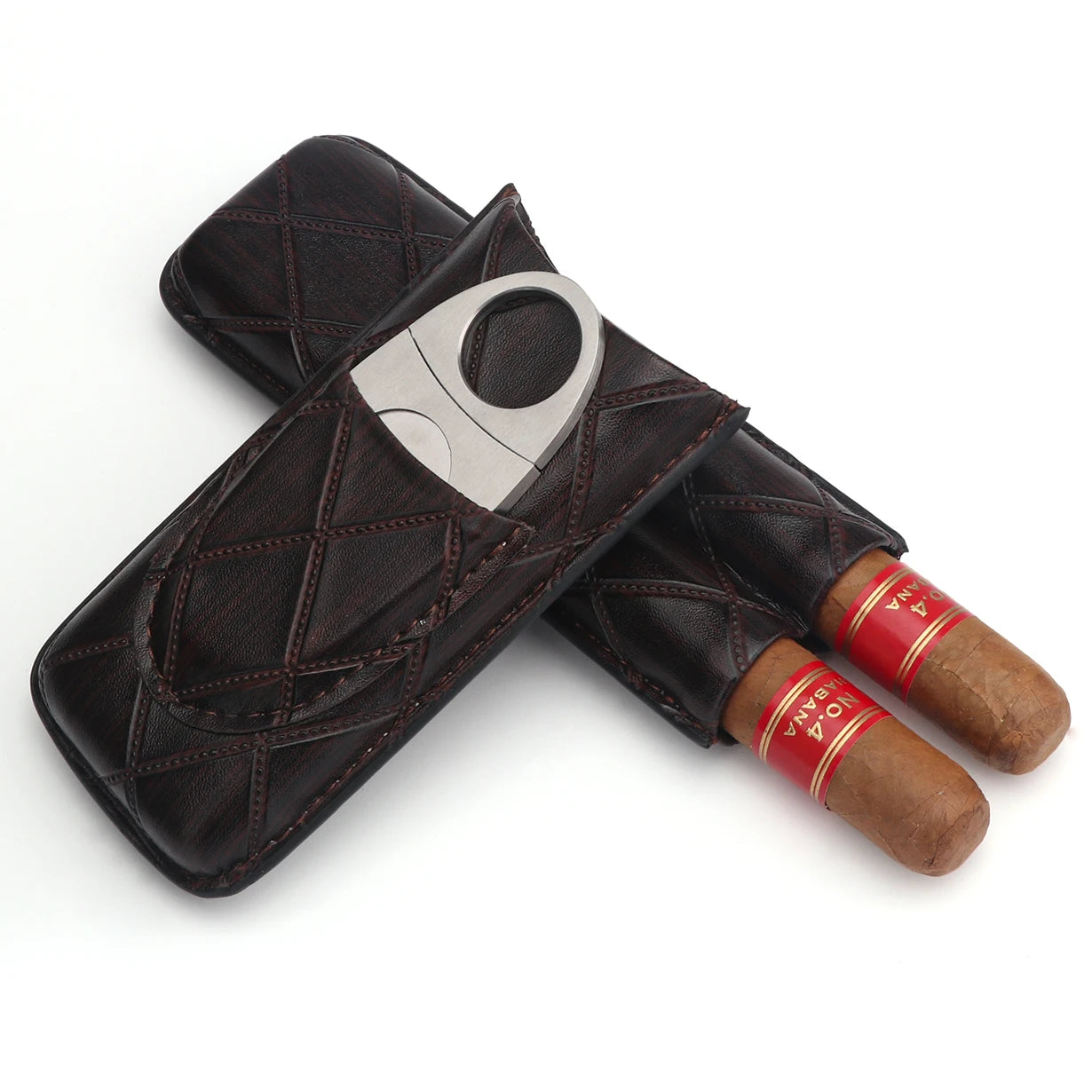 Xifei 2 Slots Leather Cigar Case Set Portable Humidor Box W/ Stainless Steel Cutter Travel Smoking Cigarette Storage Accessories