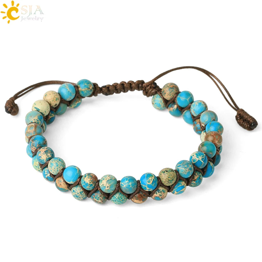 CSJA Natural Stone Bracelet for Men Women Handmade Double Layers Healing Tiger eye Amethysts Crystal Bead Bangle Bracelets G397