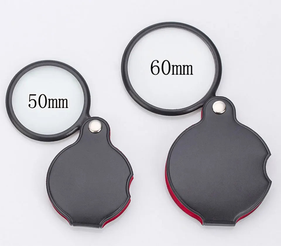 Portable Mini Magnifier 8X 50/60mm Pocket Magnifier 6X Magnifying Glass Reading Magnifier Jewelry Loupe with Folded Leather Case