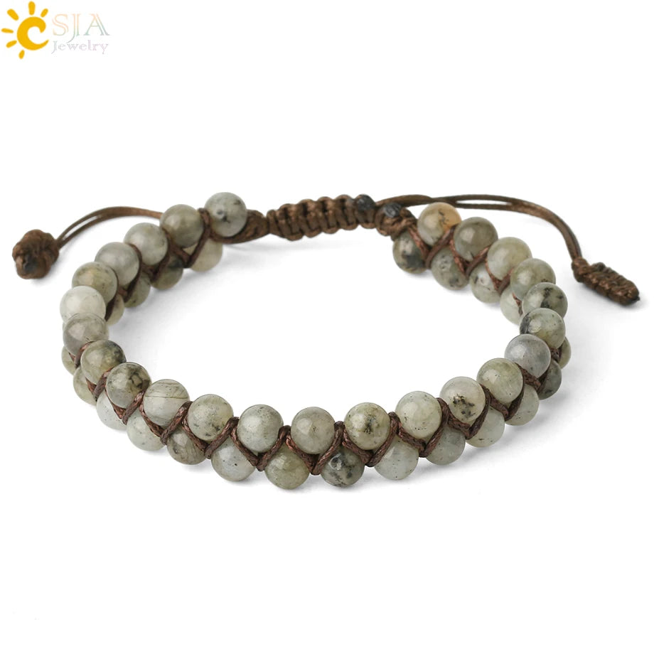 CSJA Natural Stone Bracelet for Men Women Handmade Double Layers Healing Tiger eye Amethysts Crystal Bead Bangle Bracelets G397