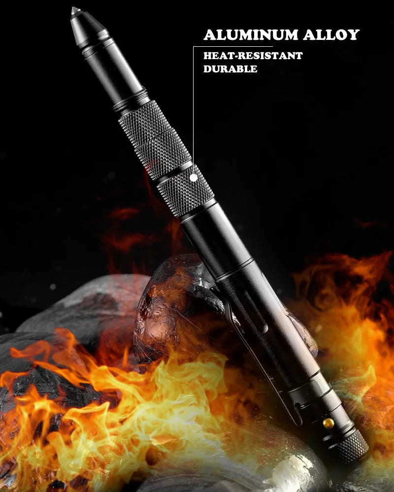5-In-1 Portable Tactical Pen Flashlight Emergency Glass Breaker Waterproof Storage Case Outdoor Self Defense Rescue EDC Tool