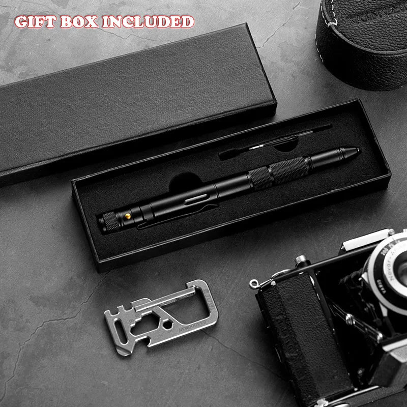 5-In-1 Portable Tactical Pen Flashlight Emergency Glass Breaker Waterproof Storage Case Outdoor Self Defense Rescue EDC Tool