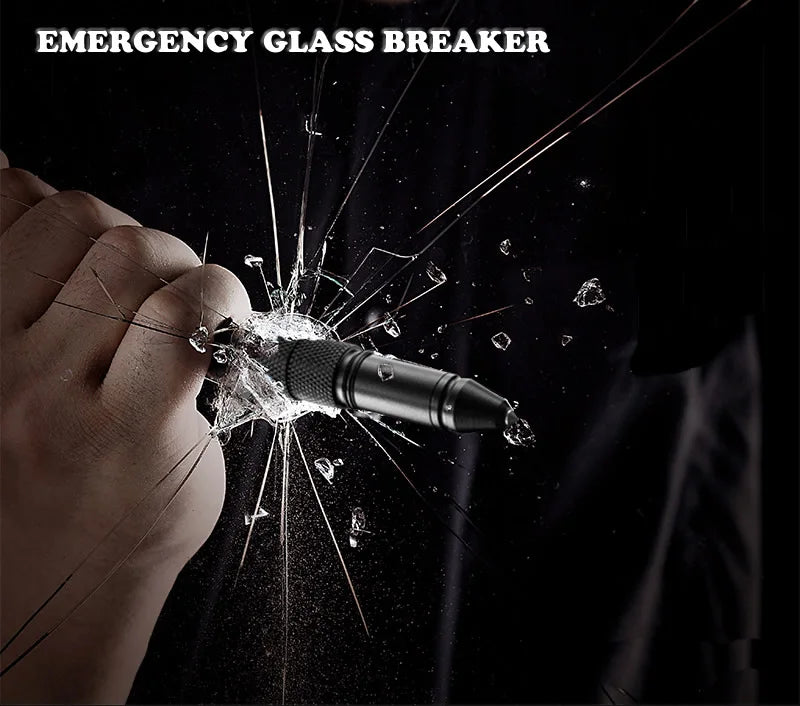 5-In-1 Portable Tactical Pen Flashlight Emergency Glass Breaker Waterproof Storage Case Outdoor Self Defense Rescue EDC Tool