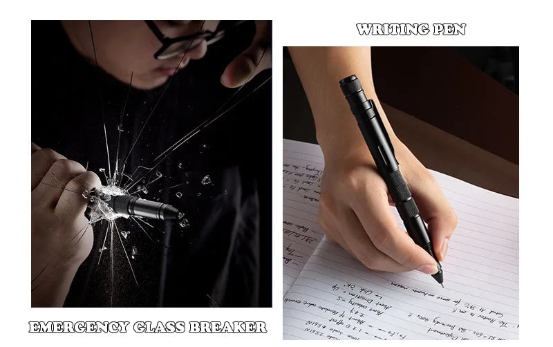 5-In-1 Portable Tactical Pen Flashlight Emergency Glass Breaker Waterproof Storage Case Outdoor Self Defense Rescue EDC Tool