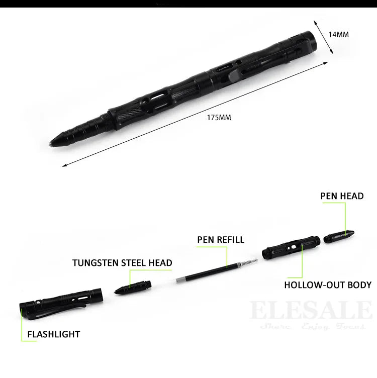 New Tactical Pen With Emergency Flash light, Glass Breaker Self Defense Supplies