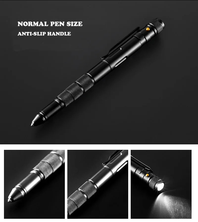 5-In-1 Portable Tactical Pen Flashlight Emergency Glass Breaker Waterproof Storage Case Outdoor Self Defense Rescue EDC Tool