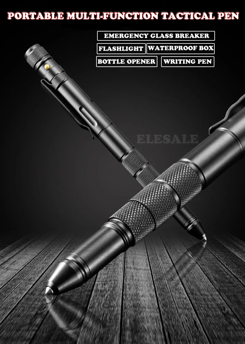 5-In-1 Portable Tactical Pen Flashlight Emergency Glass Breaker Waterproof Storage Case Outdoor Self Defense Rescue EDC Tool