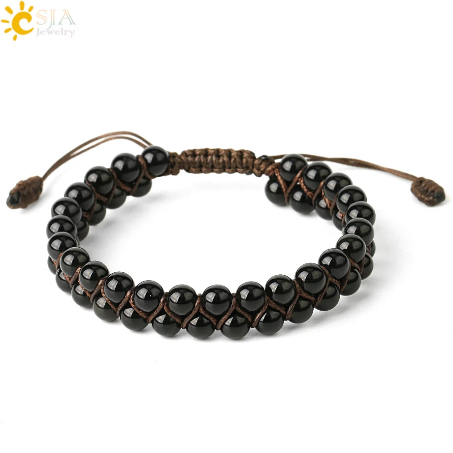 CSJA Natural Stone Bracelet for Men Women Handmade Double Layers Healing Tiger eye Amethysts Crystal Bead Bangle Bracelets G397