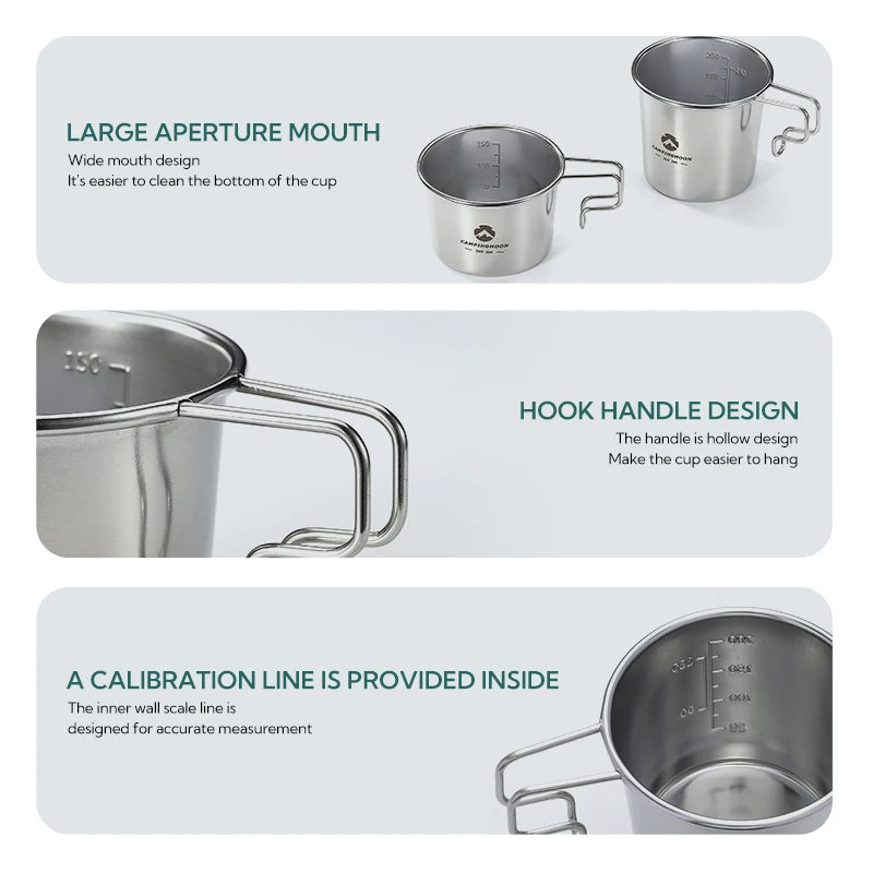 CAMPINGMOON Sierra Cup Hiking Outdoor Stainless Steel Cup Beer Mug With Handle Portable Camping Water Cup For Picnic