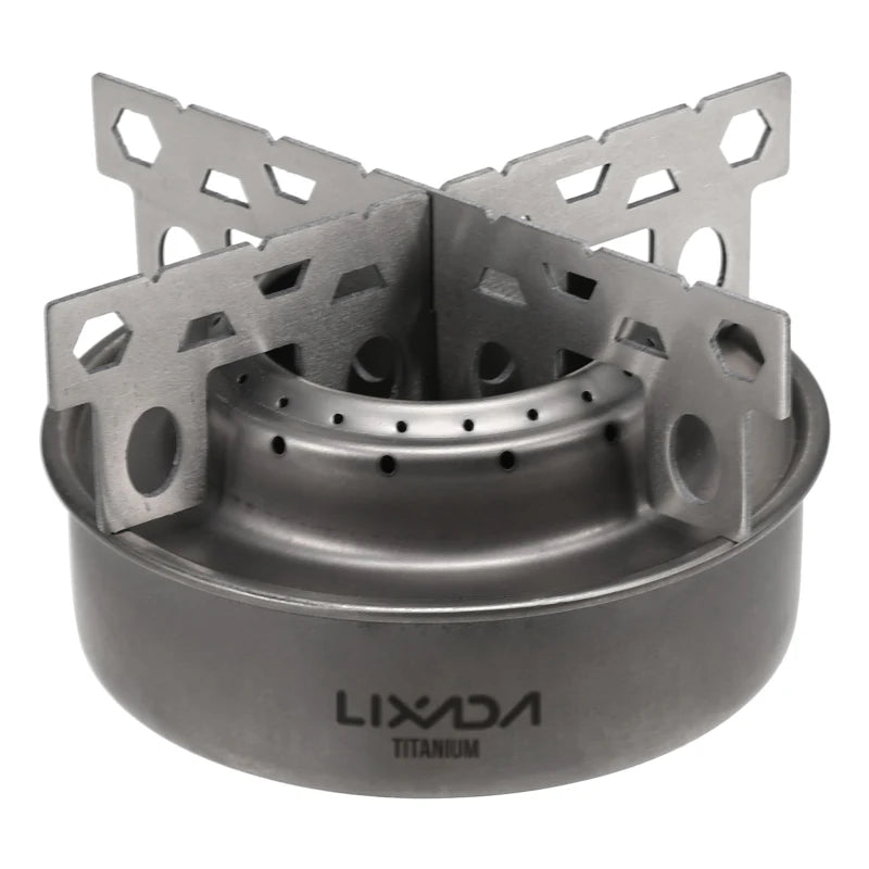 Lixada Outdoor Mini Alcohol Stove Titanium/Stainless Steel Camping Furnace with Cross Stand Stove Rack Picnic Pocket Stove
