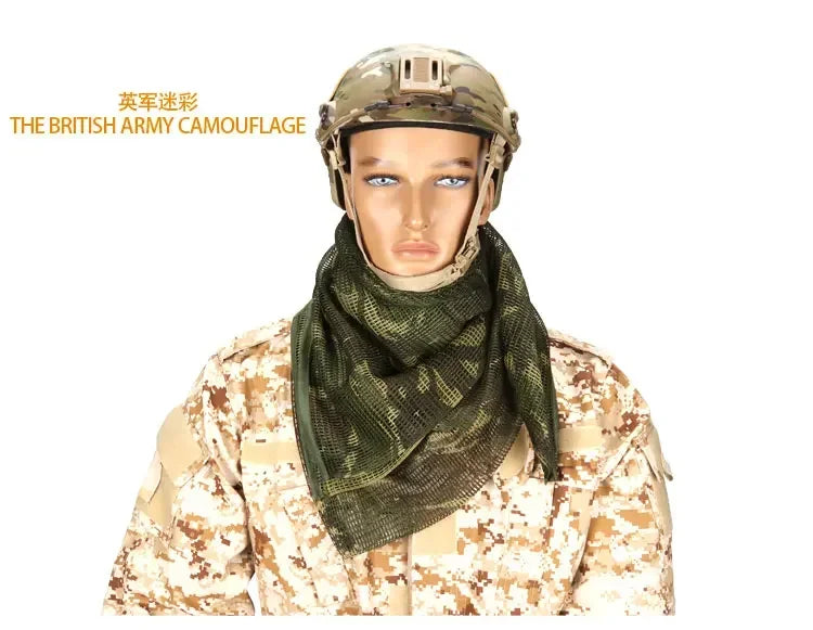 Camouflage Netting Scarf Sniper Veil Camo Mesh Face Scarf Veil Shemagh Head Wrap for Outdoor Camping Hiking Hunting Shooting