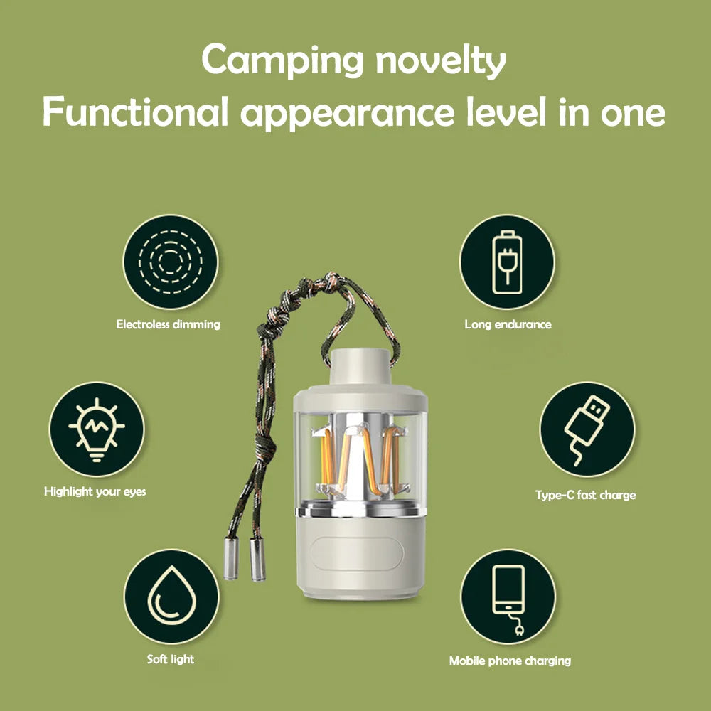 LED Rechargeable Flashlight Camping Lantern 5 Modes Super Bright Portable Hanging Tent Lamp Waterproof Hiking Fishing Outdoor