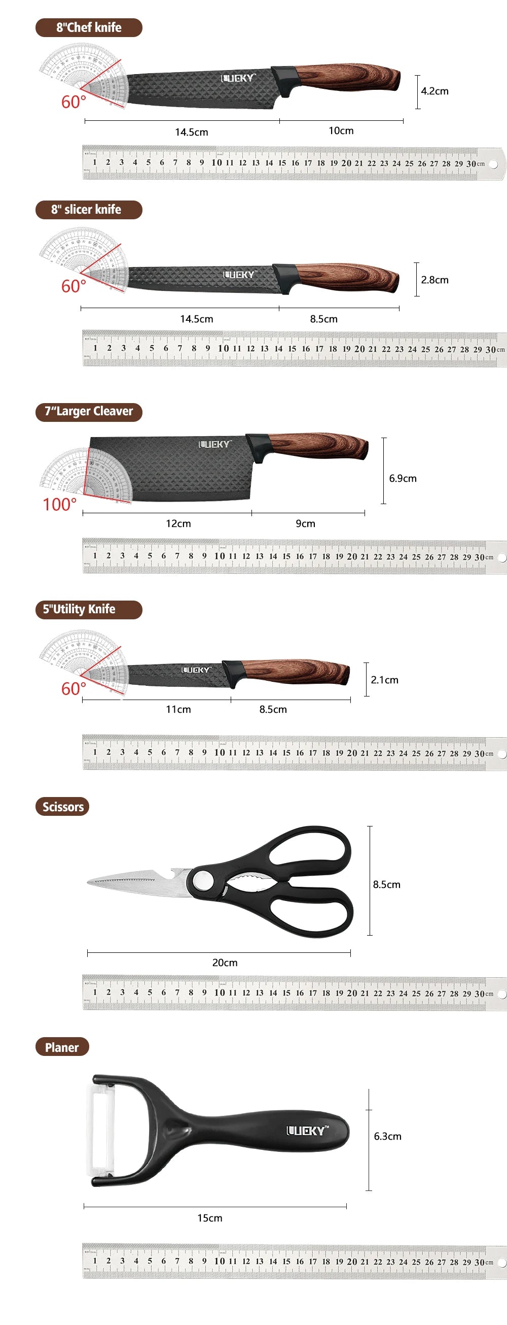 Kitchen Knives Sets Stainless Steel Forged Chef Kitchen Knife Set Scissors Vegetable Peeler Slicer Paring Knife Diamond Pattern