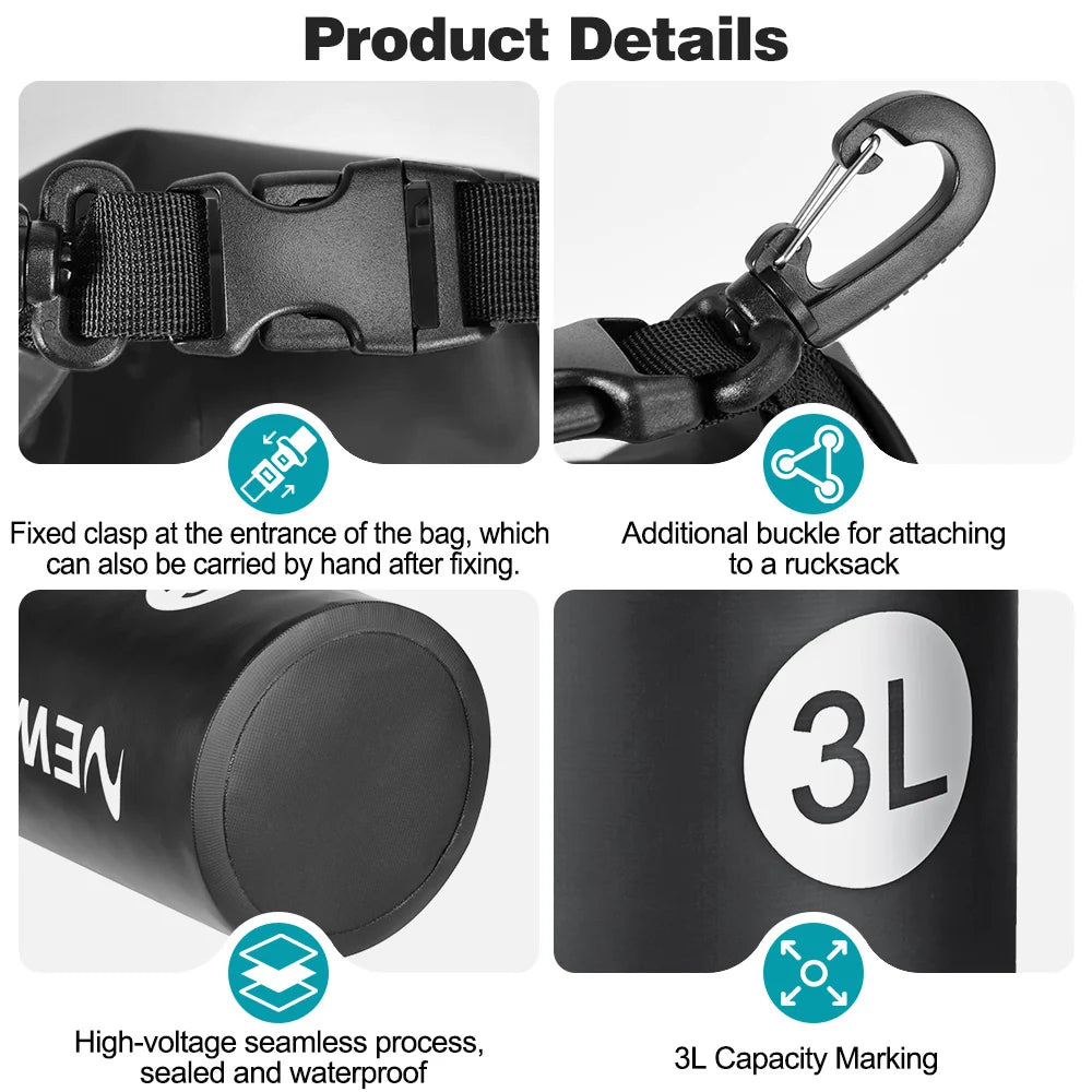 NEWBOLER 3L Waterproof Dry Bag Sack for Camping Drift Trekking Swimming Bag Rafting Kayak Trekking Fishing Outdoor Waterbag