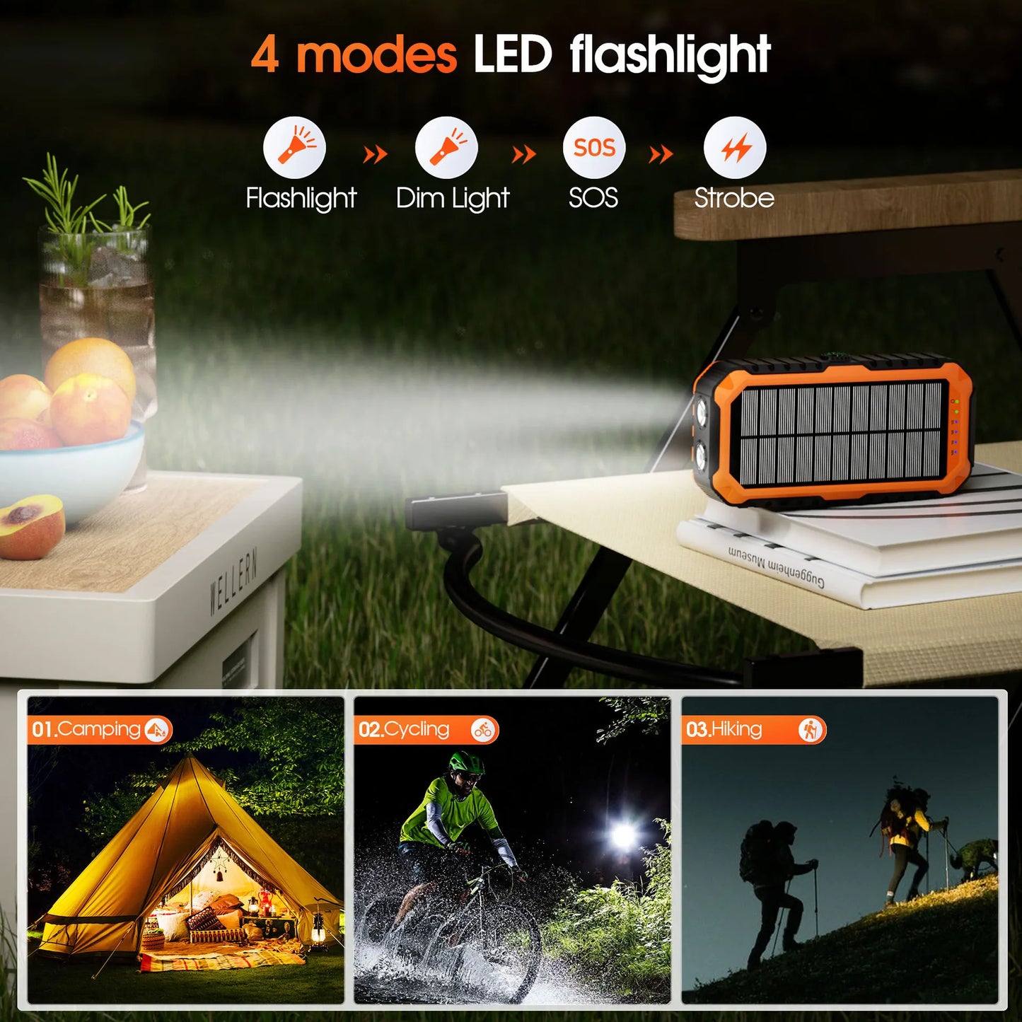 Hand Crank Solar Power Bank 20000mAh Waterproof Portable 22.5W Fast Charger Powerbank for iPhone Samsung Xiaomi External Battery