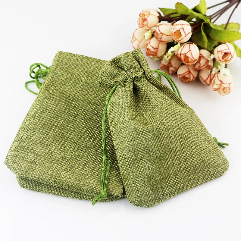 10pc (9x12cm) Handmade Natural Burlap Linen Drawstring Gift Bags Favor Wedding Christmas Gift Bag Jewelry Packaging Bags&Pouches