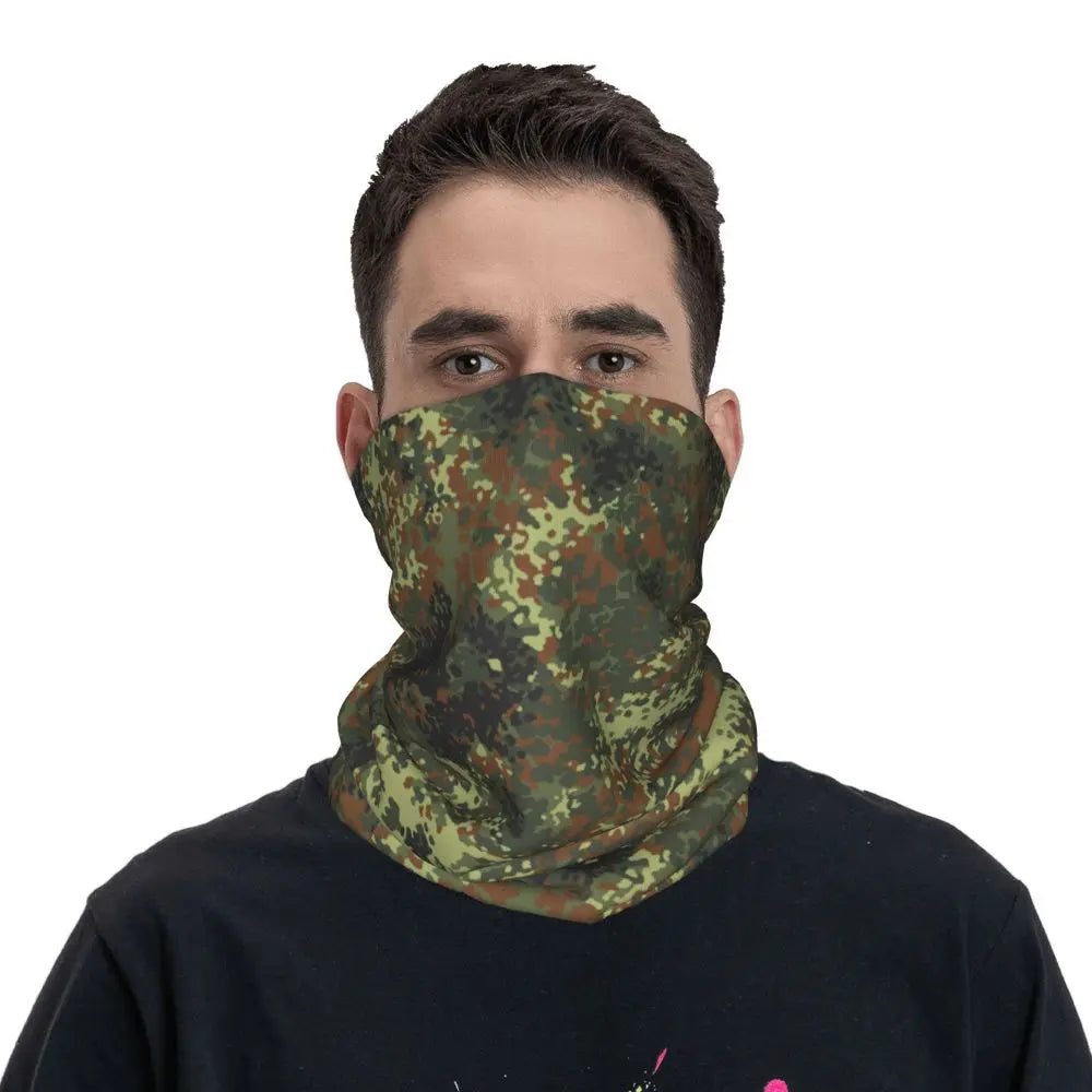 Custom Flecktarn Camo Bandana Neck Gaiter Windproof Face Scarf Cover Men Women Woodland Camouflage Headwear Tube Balaclava