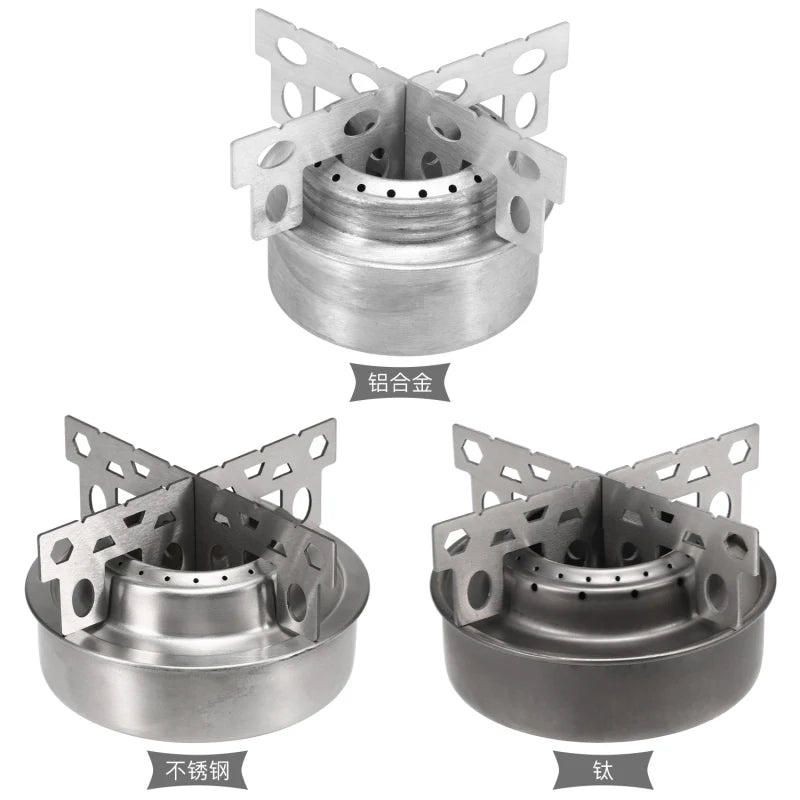 Lixada Outdoor Mini Alcohol Stove Titanium/Stainless Steel Camping Furnace with Cross Stand Stove Rack Picnic Pocket Stove