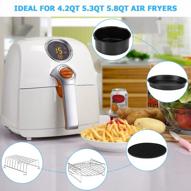 Non-Stick Air Fryer Accessories Universal Baking Pan Cake Barrel Pizza Tray Grill Rack for Cooking Roasting Frying Kitchen Tools