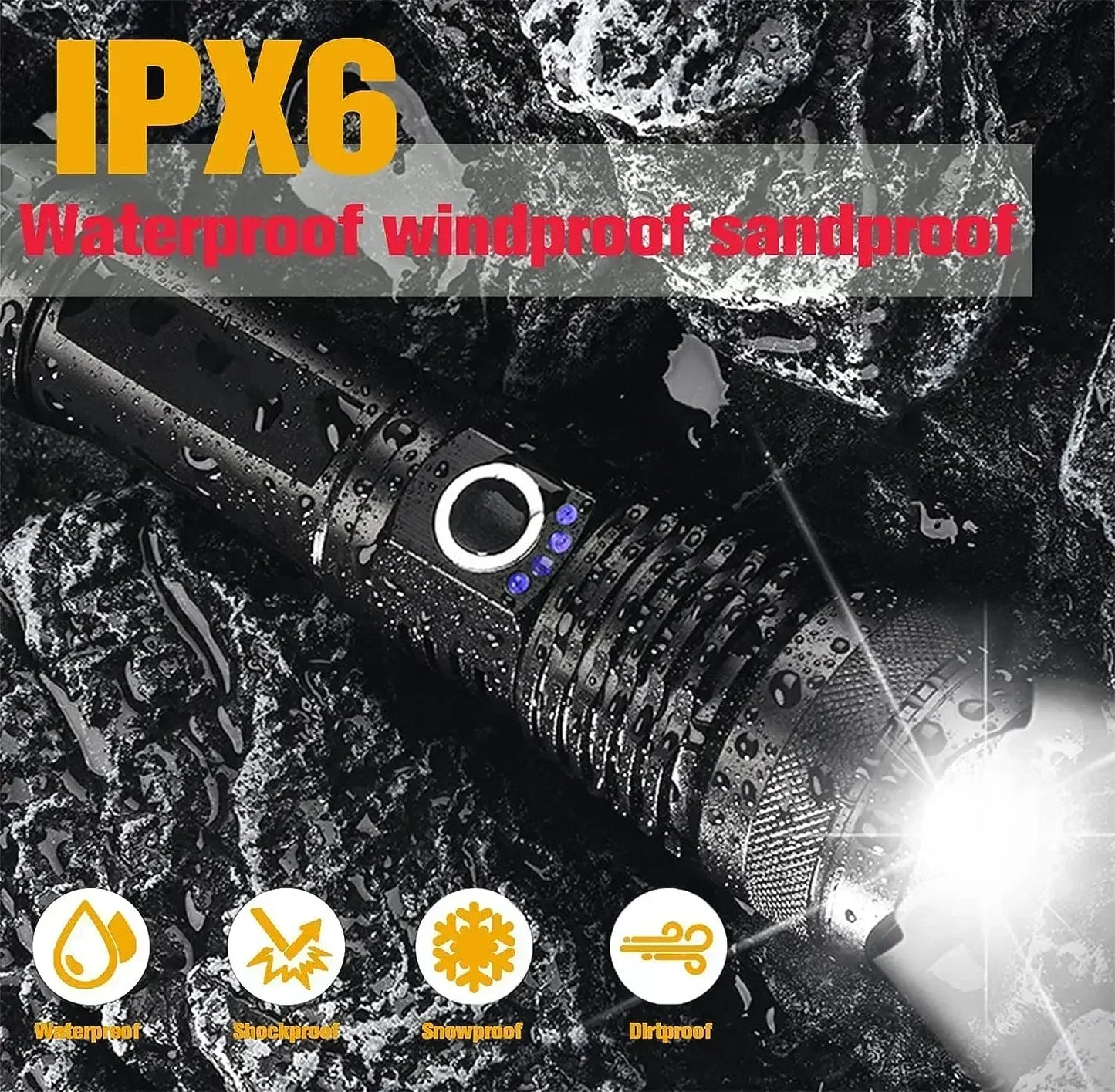 30W High Bright LED Flashlight High Power Type C Rechargeable Zoom Torch Camping Outdoor Hunting Fishing Walking Lighting Lamp