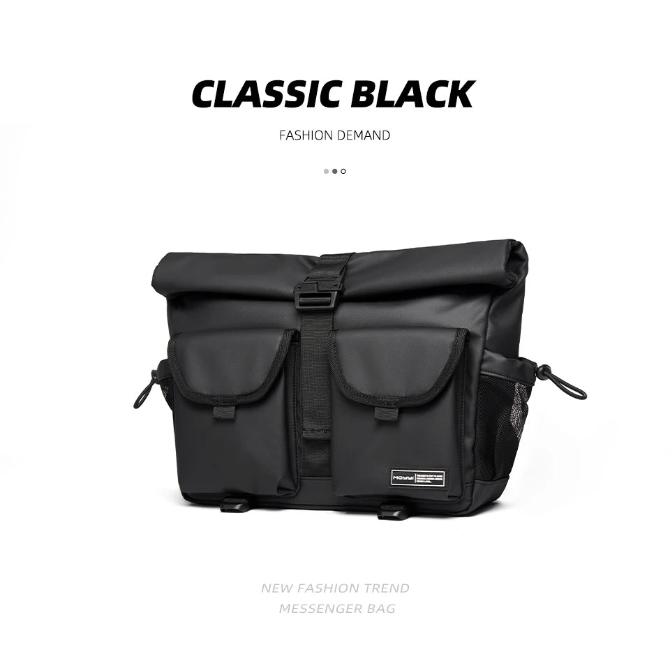 Fashion Casual Men Roll Top Shoulder Messenger Bag Large Size Outdoor Cycling Crossbody Side Bags Male Urban Trend Daypack
