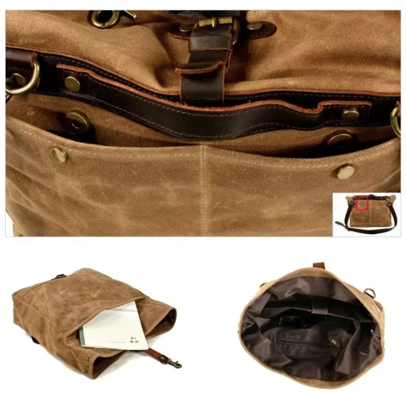Waterproof wax canvas bag retro messenger bag casual motorcycle men's shoulder bag locomotive men's side package poor package