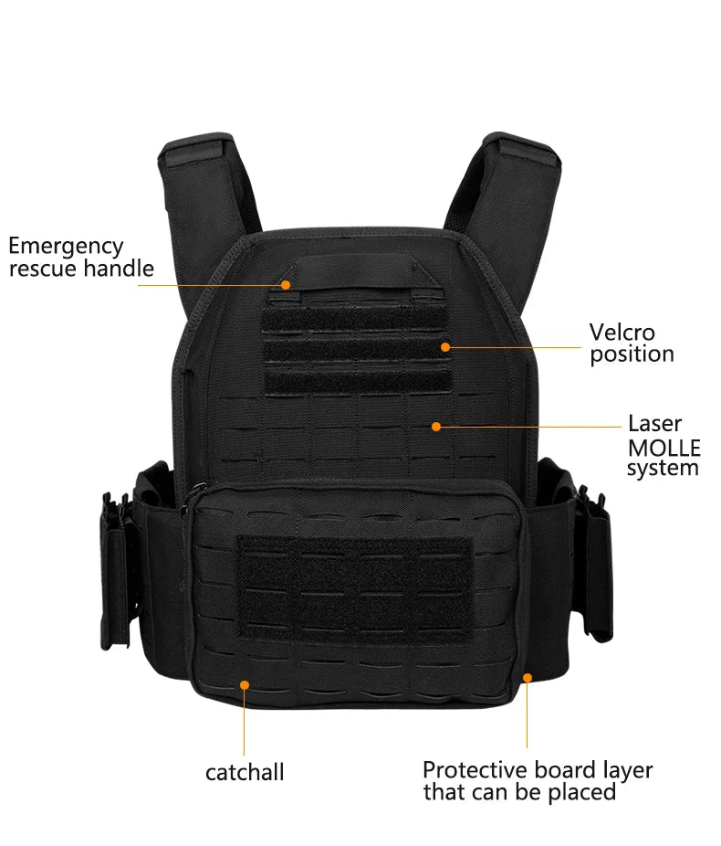 Tactical Plate Carrier Quick Release Fast Adjust Cummerbund Laser Cut Vest with Magazine Pouch MOLLE Lightweight Hunting Gear