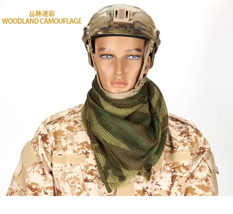 Camouflage Netting Scarf Sniper Veil Camo Mesh Face Scarf Veil Shemagh Head Wrap for Outdoor Camping Hiking Hunting Shooting