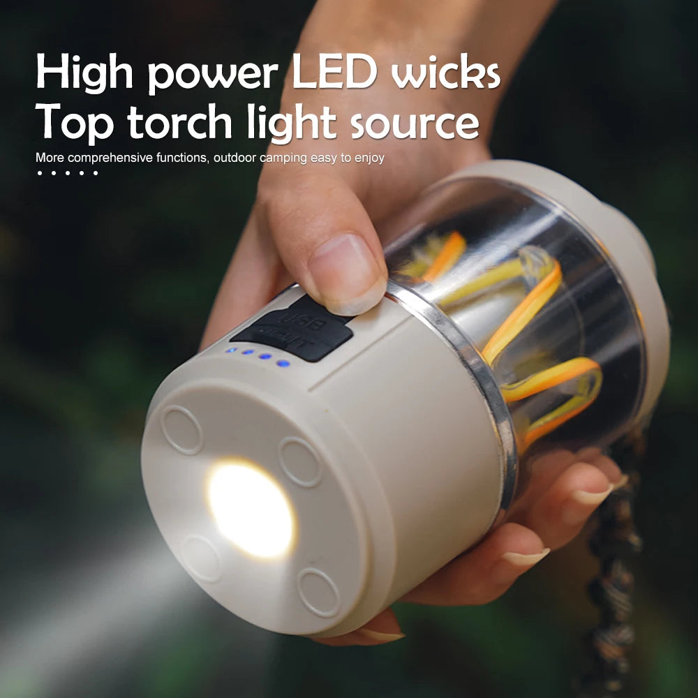 LED Rechargeable Flashlight Camping Lantern 5 Modes Super Bright Portable Hanging Tent Lamp Waterproof Hiking Fishing Outdoor