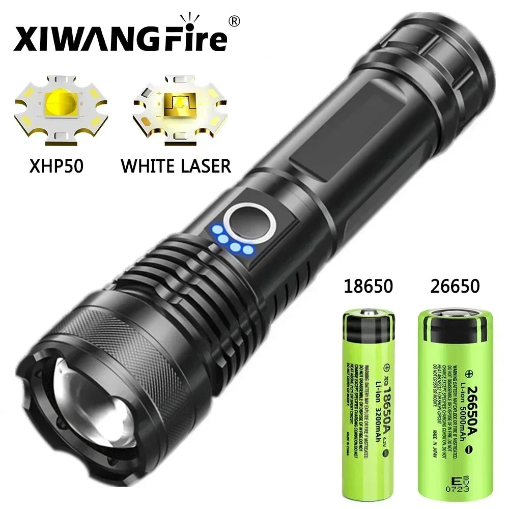 30W High Bright LED Flashlight High Power Type C Rechargeable Zoom Torch Camping Outdoor Hunting Fishing Walking Lighting Lamp