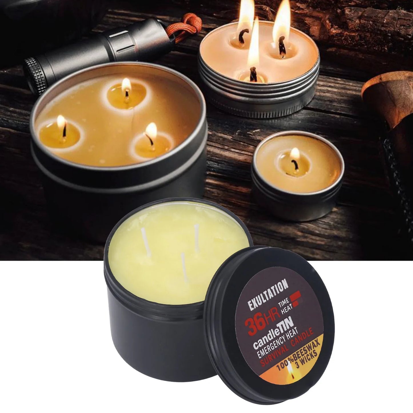 Survival Candle 3 Wicks Small Portable 36 Hours Burning Natural Aroma Long Lasting Candles Romantic Ambience for Camping
