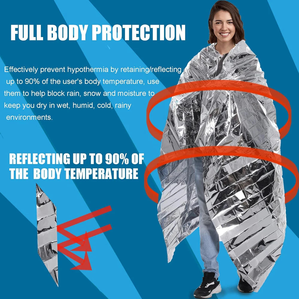 Emergency Mylar Thermal Blanket Foil Space Blanket Designed for NASA Body Warmer Outdoor First Aid Camping Hiking Travel