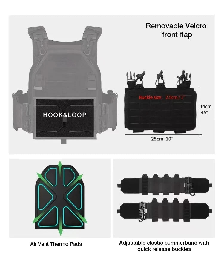 YAKEDA Tactical Vest 6094 Fast detachable light laser cut outdoor hunting black gear carry vest of high quality