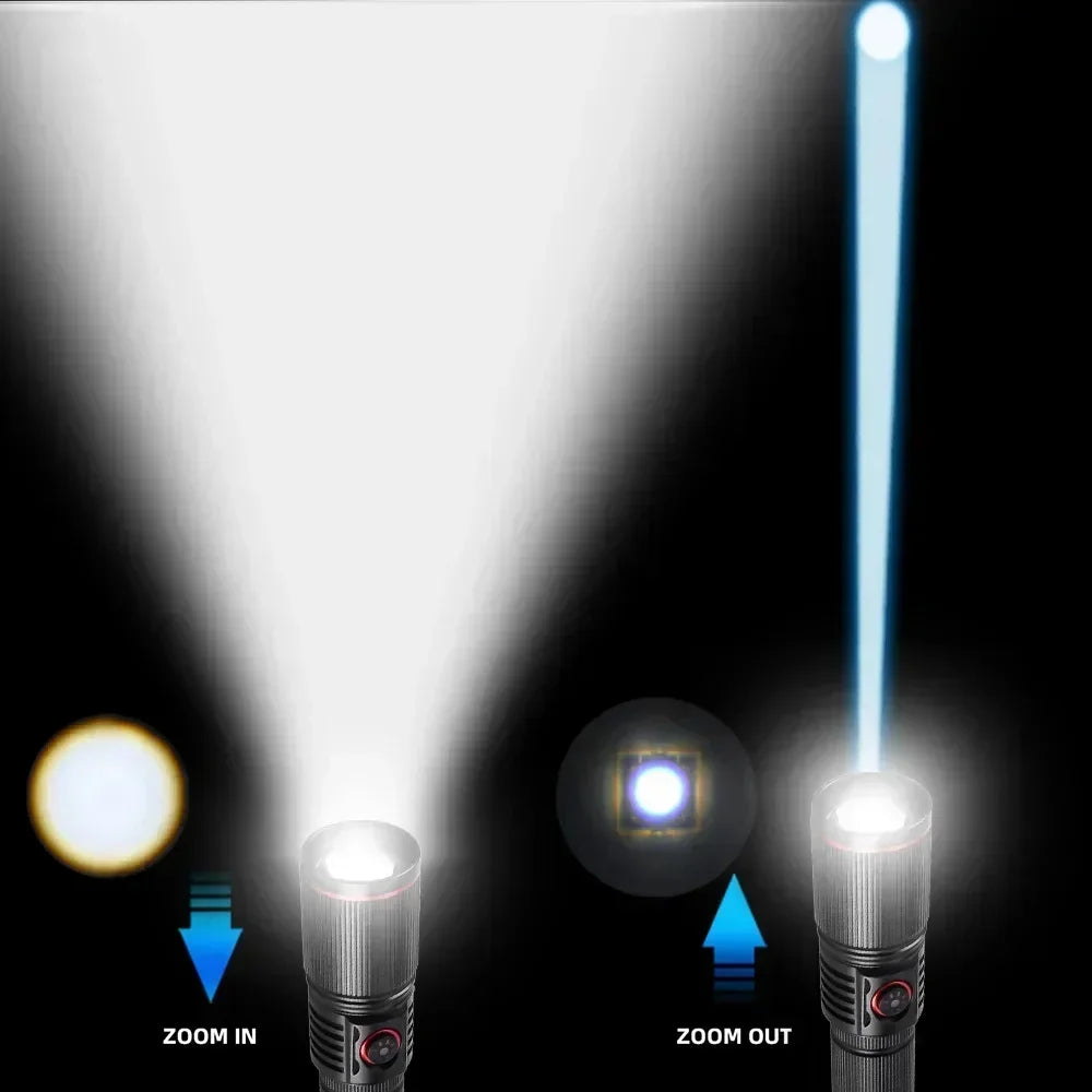 30W High Bright LED Flashlight High Power Type C Rechargeable Zoom Torch Camping Outdoor Hunting Fishing Walking Lighting Lamp