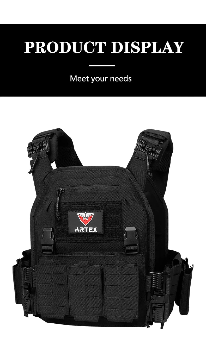 Tactical Plate Carrier Quick Release Fast Adjust Cummerbund Laser Cut Vest with Magazine Pouch MOLLE Lightweight Hunting Gear