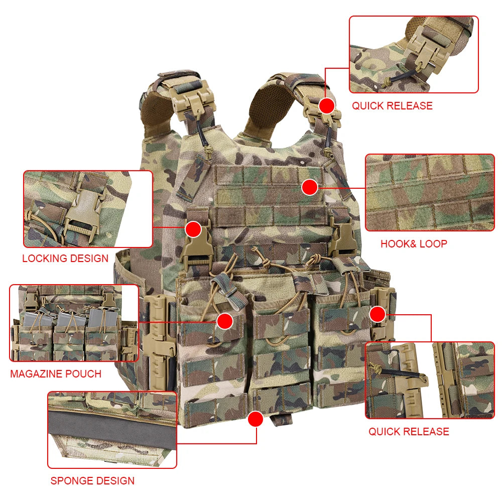 New Tatctical Hunting Vest Combat Carrier Molle Magazine Pouch Quick Release Comfort Lightweight Utility Cummerbund Paintball