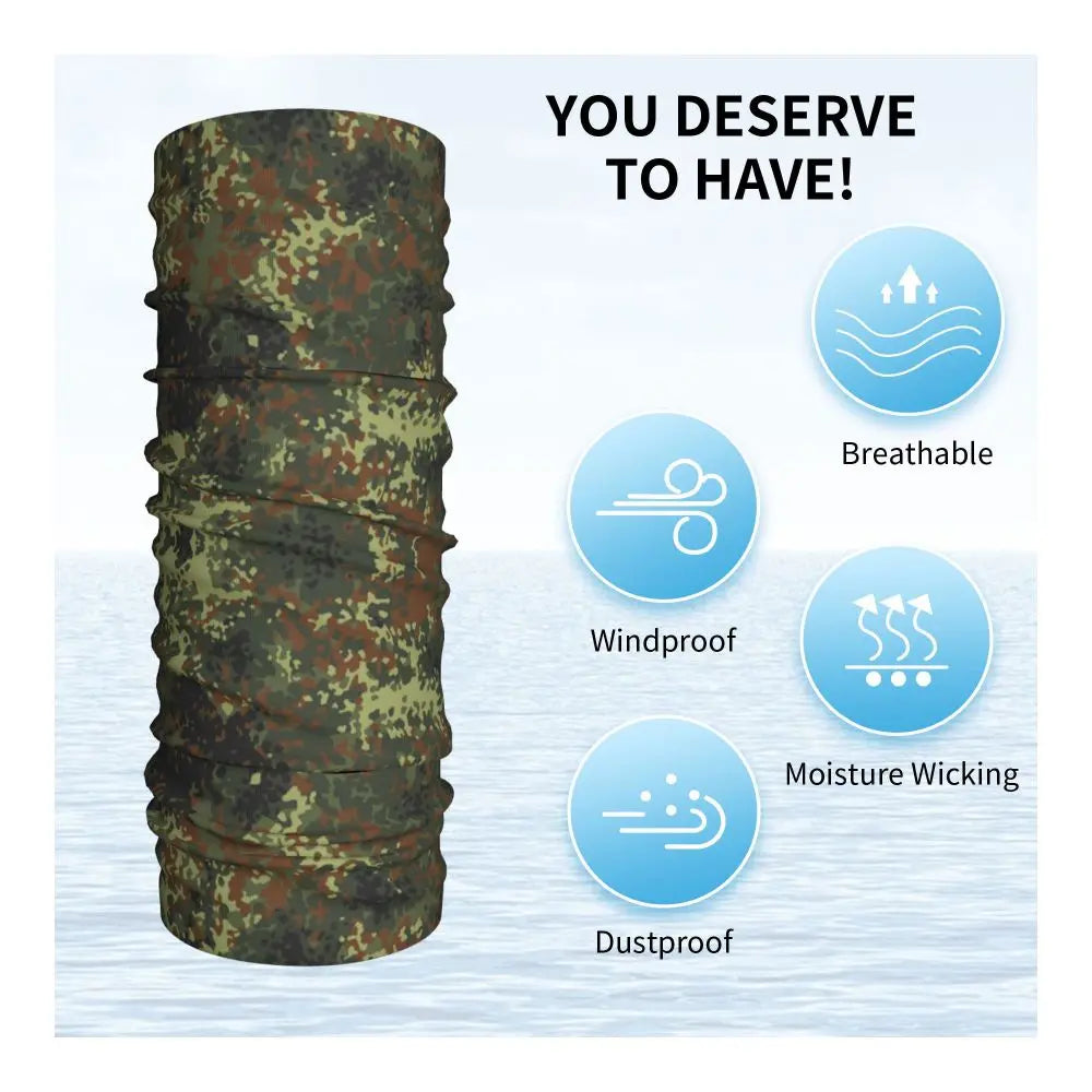 Custom Flecktarn Camo Bandana Neck Gaiter Windproof Face Scarf Cover Men Women Woodland Camouflage Headwear Tube Balaclava