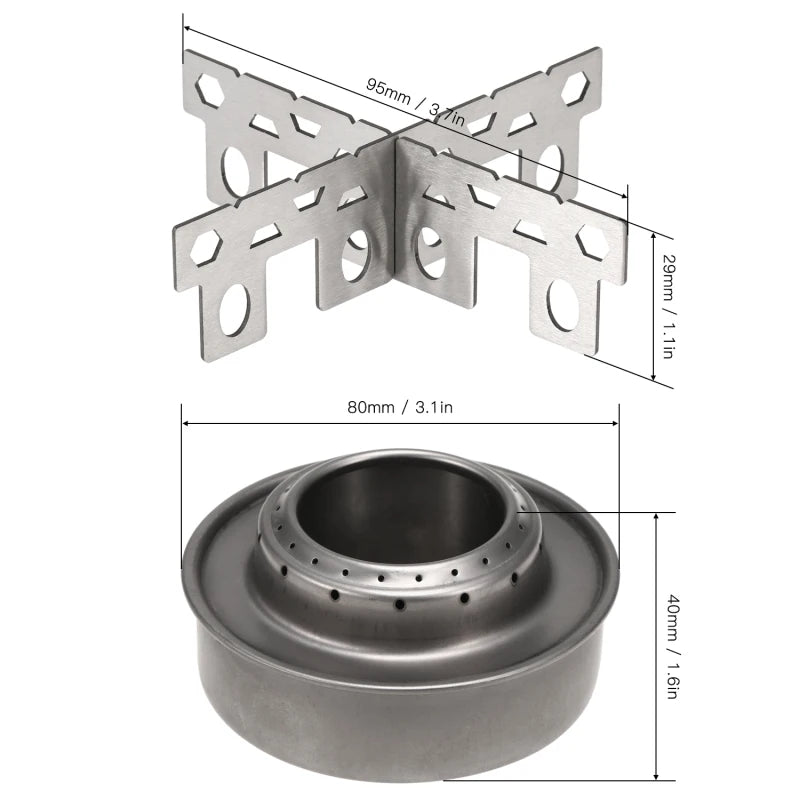 Lixada Outdoor Mini Alcohol Stove Titanium/Stainless Steel Camping Furnace with Cross Stand Stove Rack Picnic Pocket Stove