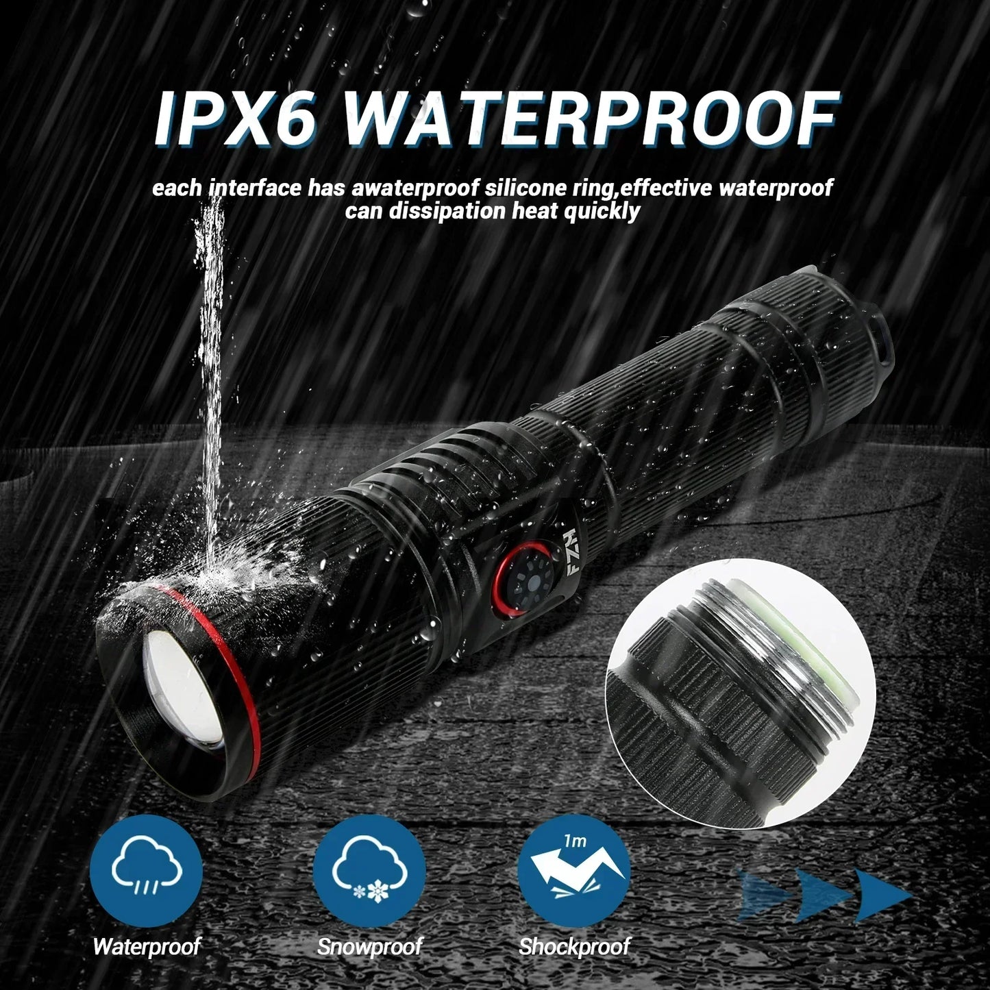30W High Bright LED Flashlight High Power Type C Rechargeable Zoom Torch Camping Outdoor Hunting Fishing Walking Lighting Lamp