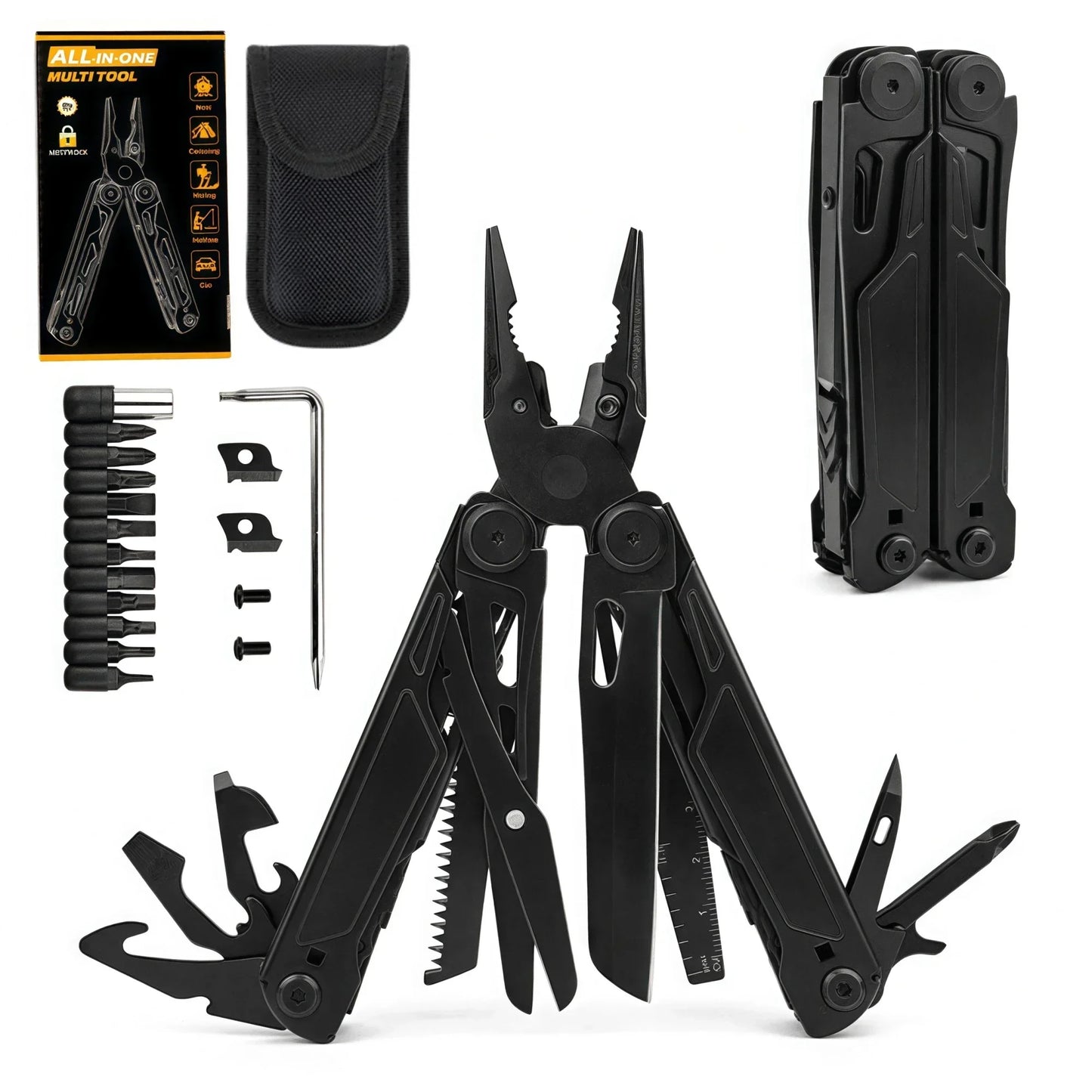Multitool 18-in-1 EDC Pocket Knife Set with Wire Stripper, Pliers, and Pocket Clip, Gifts for Men, Stainless Steel Scissors