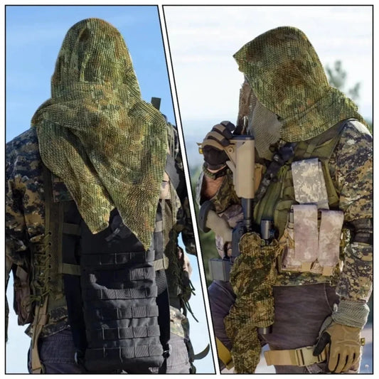 Camouflage Netting Scarf Sniper Veil Camo Mesh Face Scarf Veil Shemagh Head Wrap for Outdoor Camping Hiking Hunting Shooting