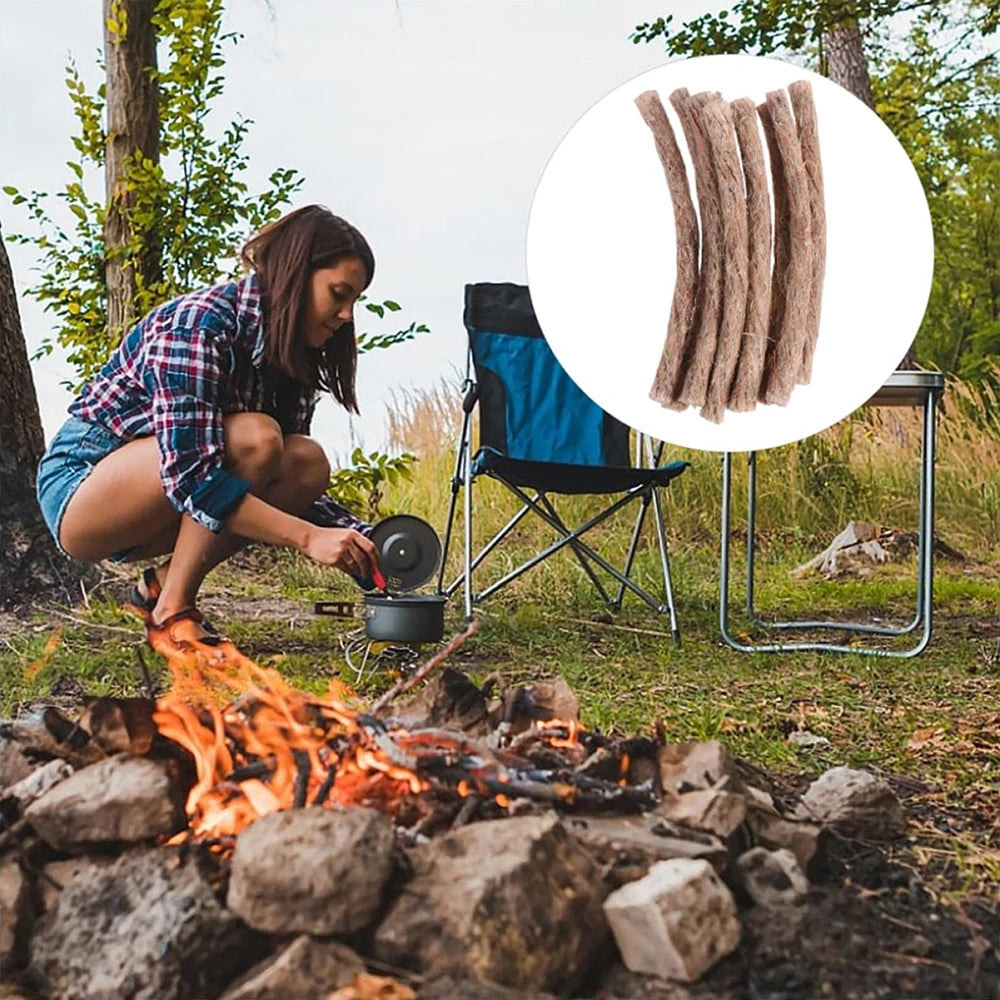 10pcs/set Camping Wax Fire Rope Outdoor Ignition Rope Durable Hemp Rope Camping Fire Emergency Hiking Camping Barbecue Fire Rope