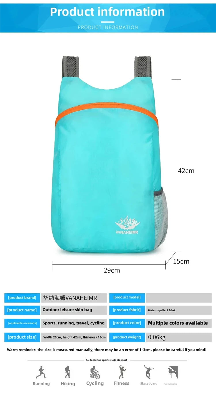 New Foldable Fitness Bag Lightweight Outdoor Cover Waterproof Wide Shoulder Strap Nylon Fabric Multi Color Backpack