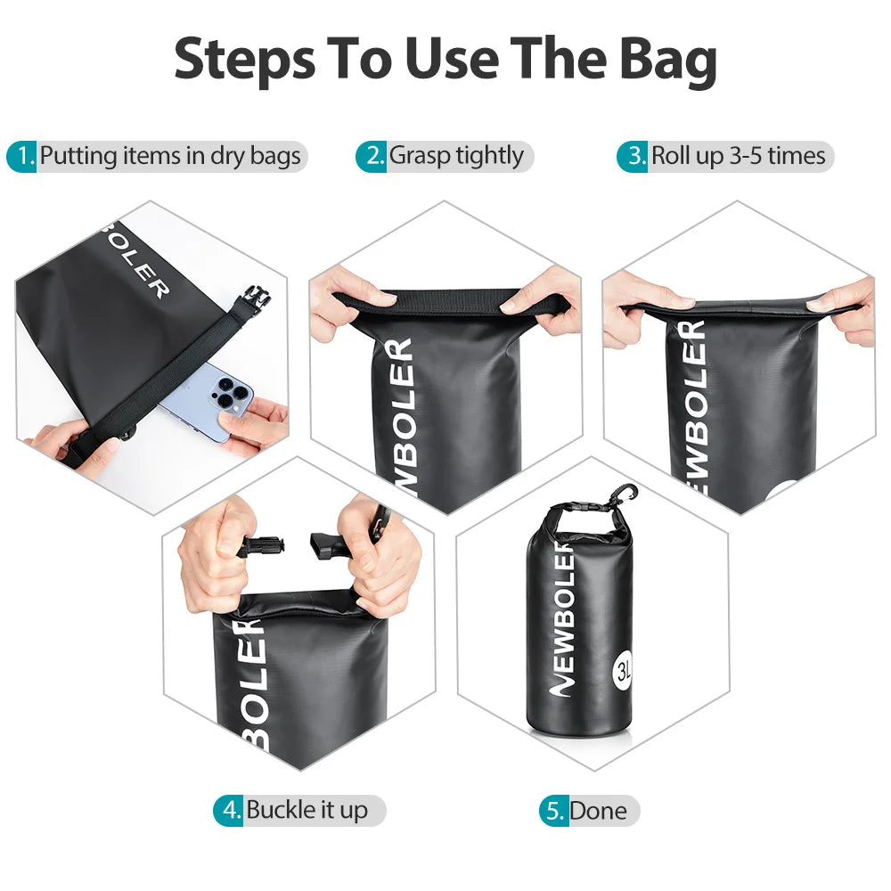NEWBOLER 3L Waterproof Dry Bag Sack for Camping Drift Trekking Swimming Bag Rafting Kayak Trekking Fishing Outdoor Waterbag